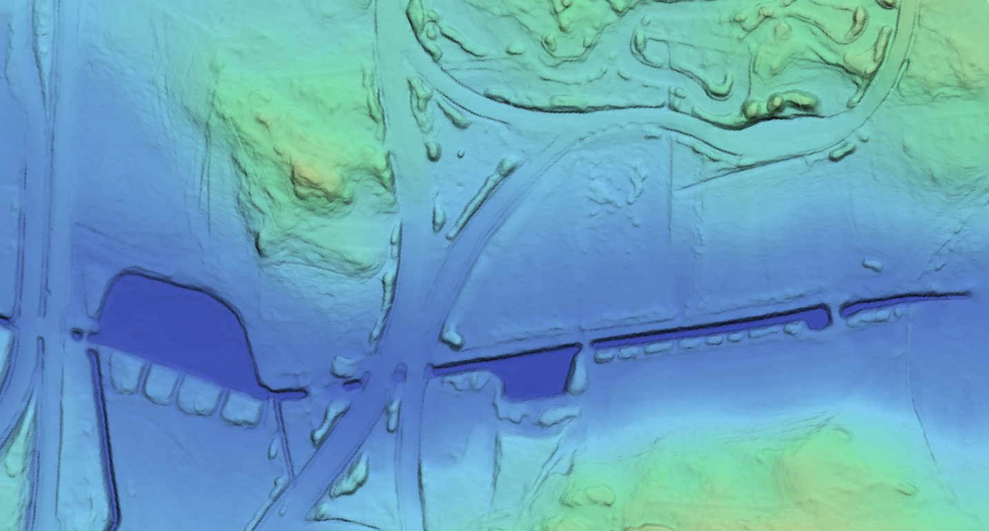 Färgkodad höjdmodell över terräng från LiDAR-data